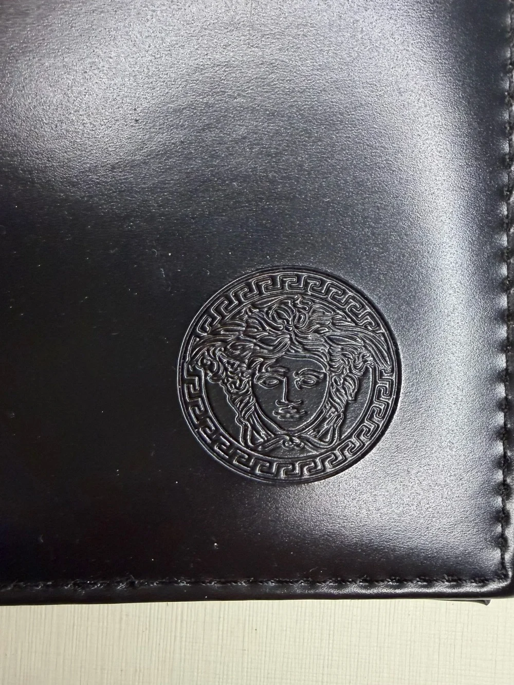 Versace Black Leather Card & Passport Holder with Embossed Medusa